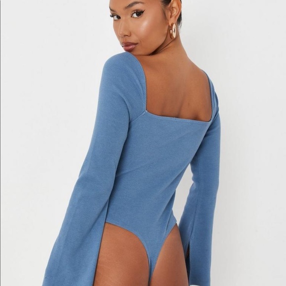NEVER WORN Missguided Blue Rib High Leg Milkmaid Bodysuit - Picture 4 of 4